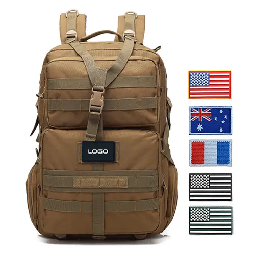 Large Tactical MOLLE Backpack – Customizable Rucksack with Flag Patches